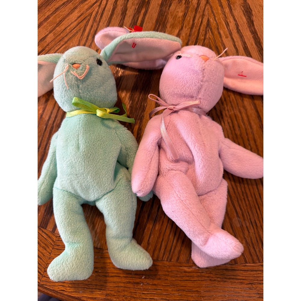 Vintage Ty Beanie Babies Hippity and Floppity Bunny Rabbit 1996 Plush Set